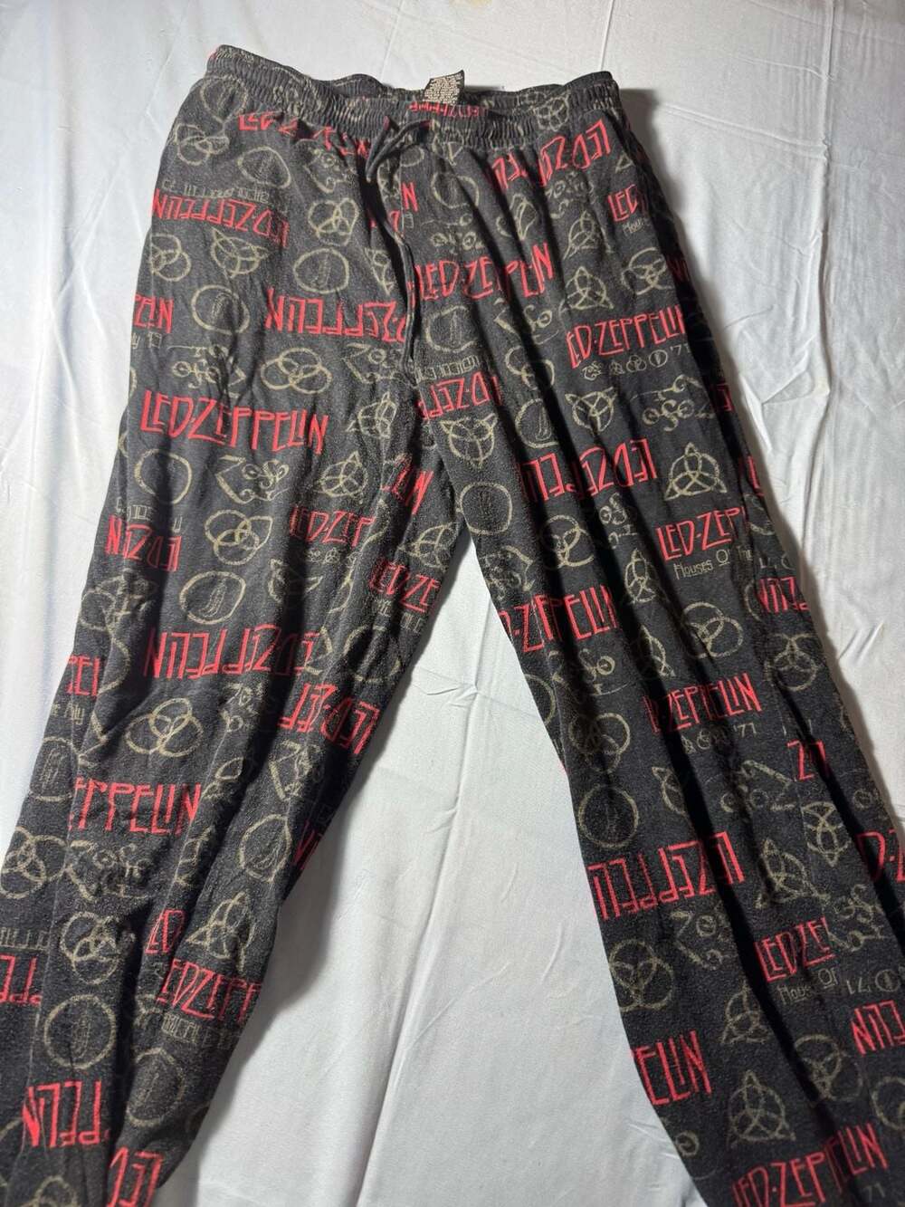 Led Zeppelin Rock Band Allover Print Logo Sleep Lounge Pajama Pants Black Size M